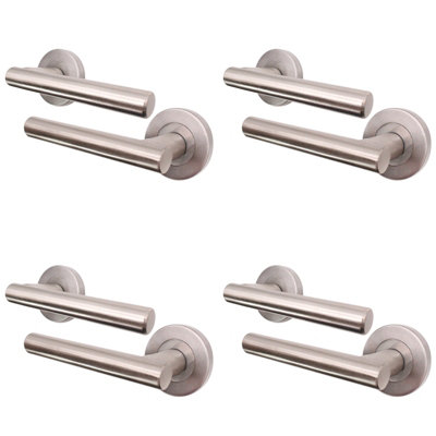 AFIT Satin Nickel Internal Door Handle - 4 Pairs Satin Lever on Rose Round T-Bar Handles- Olvera Range