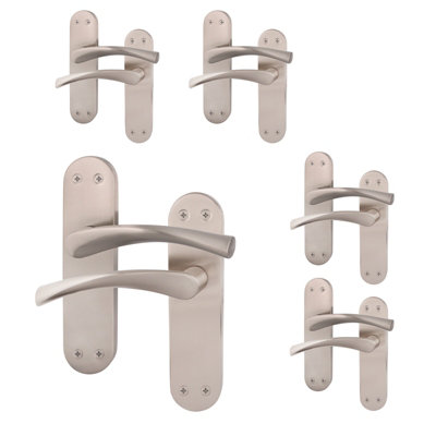 AFIT Satin Nickel Internal Door Handles - 5 Pairs - Novi Backplate Range