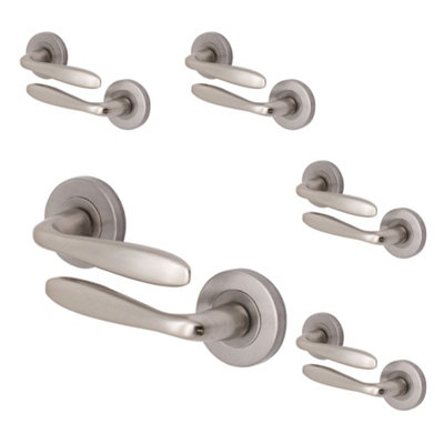 AFIT Satin Nickel Internal Door Handles - 5 Pairs of Interior Round Handles - Santeau Range