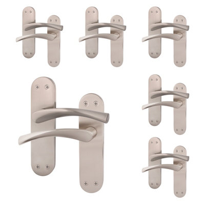 AFIT Satin Nickel Internal Door Handles - 6 Pairs - Novi Backplate Range