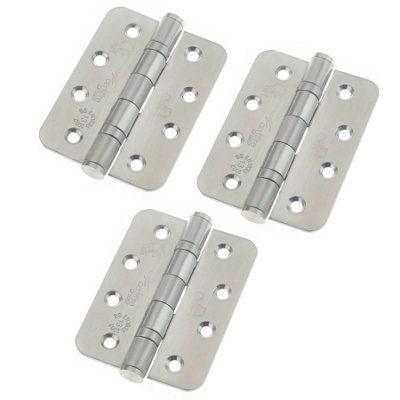 AFIT Satin Stainless Steel Grade 13 Fire Door Hinges - 4" Radius 102 x 76 x 3mm - Pack 3