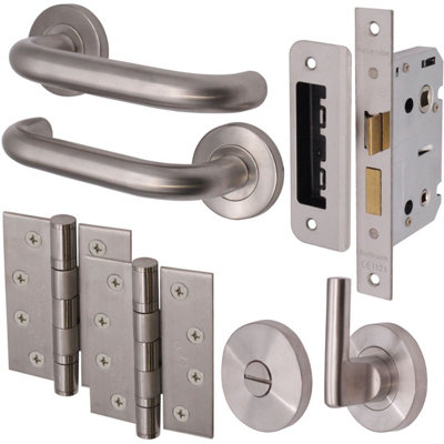 AFIT Satin Stainless Steel Return To Door Lever on Rose Handle Bathroom Kit - 102mm Hinges 64mm Lock Price Comparisons | Compare The Build