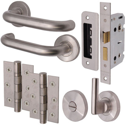 AFIT Satin Stainless Steel Return To Door Lever on Rose Handle Bathroom Kit - 76mm Hinges 64mm Latch Price Comparisons | Compare The Build