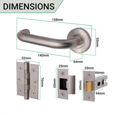 AFIT Satin Stainless Steel Return To Door Lever on Rose Handle Latch Kit - 76mm Hinges 66mm Latch