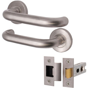 AFIT Satin Stainless Steel Return To Door Lever on Rose Handle & Latch Kit 76mm Latch