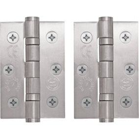 AFIT Satin Stainless Steel Stainless Ball Bearing Hinges Grade 7 - 76 x 50 x 2mm Square Corners Pair