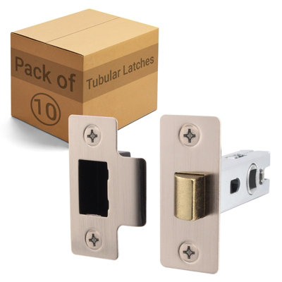 AFIT Satin Tubular Door Latch for Internal Doors - 2.5 Inch / 64mm - Pack of 10 Satin Nickel Tubular Mortice Latches