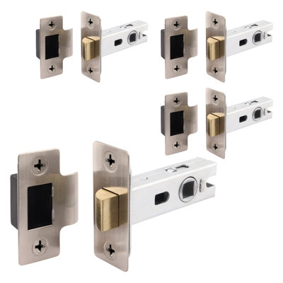 AFIT Satin Tubular Door Latch for Internal Doors - 3 Inch / 76mm - Pack of 4 Satin Nickel Tubular Mortice Latches