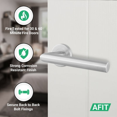 AFIT Stainless Steel Door Handles for Fire Doors, Satin Round Lever on ...