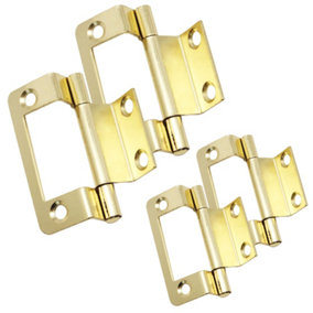 AFIT Steel Brass Plated Double Cranked Flush Cabinet Hinges - 50mm - Pack of 2 Pairs