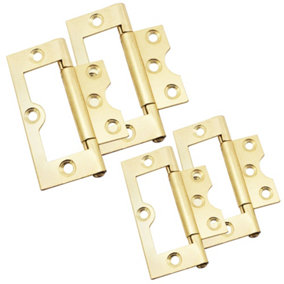 AFIT Steel Brass Plated Flush Cabinet Hinges - 75mm - Pack of 2 Pairs