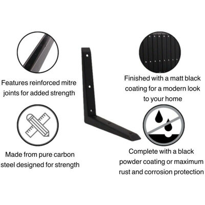 AFIT Strong Shelf Bracket Mitre Reinforced Hi-Load Pattern - 300 x 300mm - Black - Pack of 2
