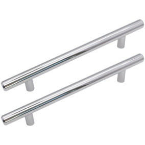 AFIT T-Bar Polished Chrome Cabinet Cupboard D Handle - 188 x 12mm 128mm Centres - Pack of 2
