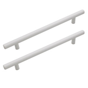AFIT T-Bar White Cabinet Cupboard D Handle - 156 x 12mm 96mm Centres - Pack of 2