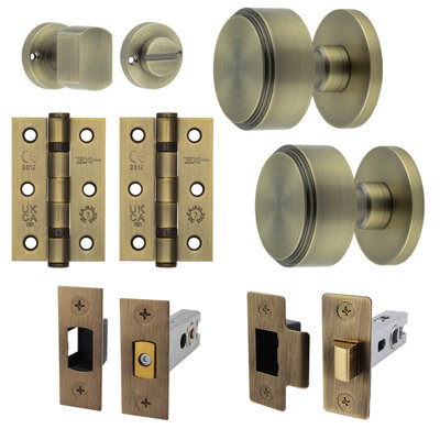AFIT Taman Mortice Door Knob Bathroom Deadbolt Kit - 80mm -  Antique Brass