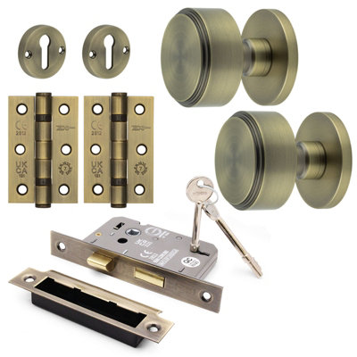 AFIT Taman Mortice Door Knob Sash Lock Kit - 80mm -  Antique Brass