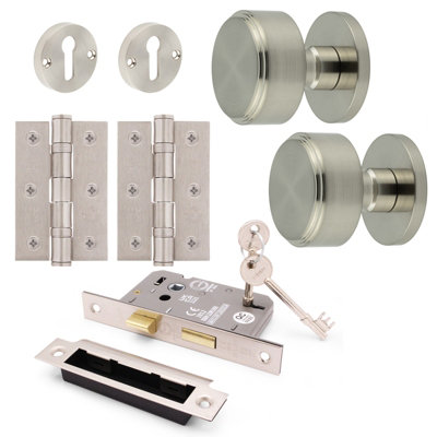 AFIT Taman Mortice Door Knob Sash Lock Kit - 80mm -  Satin Nickel
