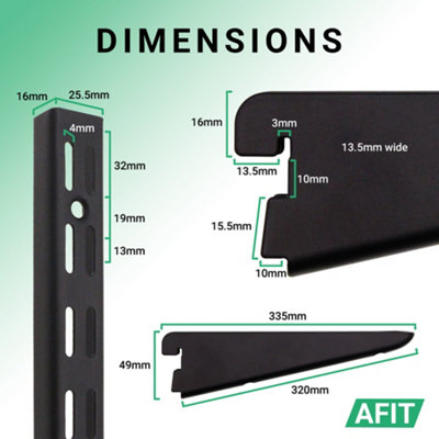 AFIT Twin Slot Shelving Kit 4x320mm Brackets 2x430mm Uprights Heavy Duty Steel Wall Mounted Shelving System - Black