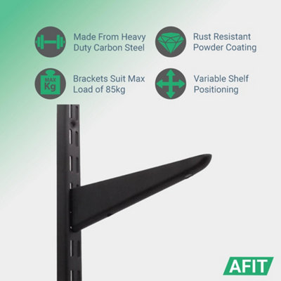 AFIT Twin Slot Shelving Kit 4x320mm Brackets 2x430mm Uprights Heavy Duty Steel Wall Mounted Shelving System - Black