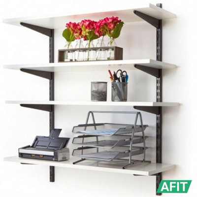 AFIT Twin Slot Shelving Kit 4x320mm Brackets 2x430mm Uprights Heavy Duty Steel Wall Mounted Shelving System - Black