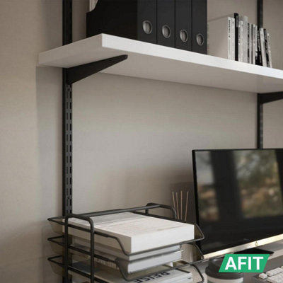 AFIT Twin Slot Shelving Kit 4x320mm Brackets 2x430mm Uprights Heavy Duty Steel Wall Mounted Shelving System - Black