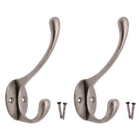 AFIT Victorian Cast Iron Double Coat Hook - Self Coloured - Pack of 2