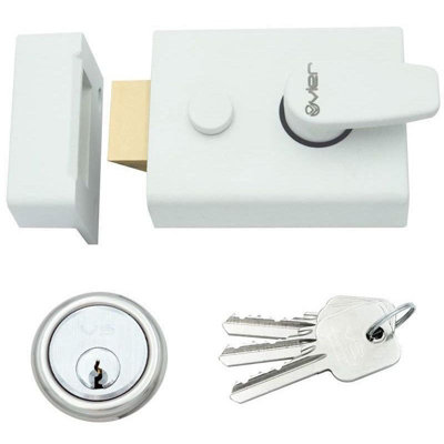 AFIT White / Chrome Nightlatch Front Door Lock 3 Keys - 60mm Key Centre 92x70x27mm Case