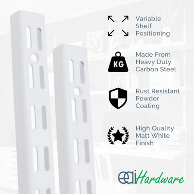 AFIT White Twin Slot Uprights 1220mm - Pack of 2 - 32mm Twin Slot Adjustable Wall Shelving