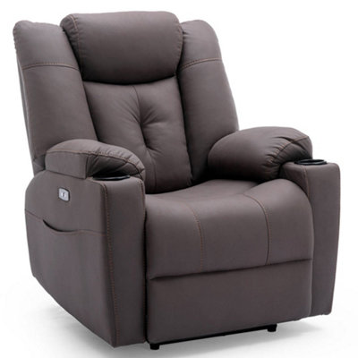 Afton Electric Fabric Auto Recliner Armchair Gaming USB Lounge Sofa Chair Brown