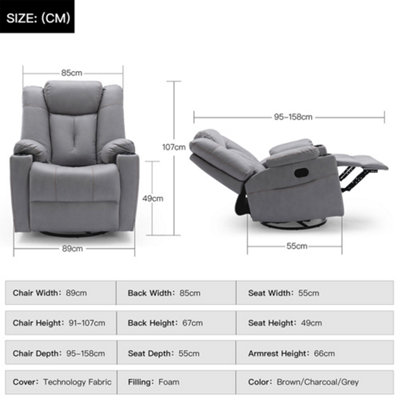 Afton Fabric Recliner Rocking Swivel Gaming Cinema Lounge Sofa Chair (Grey)