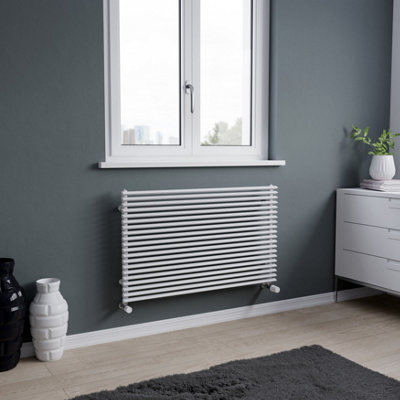 Agadon Aurora Horizontal Designer Radiator 600 x 1000 mm White - 2870 BTU - 10 Years Guarantee