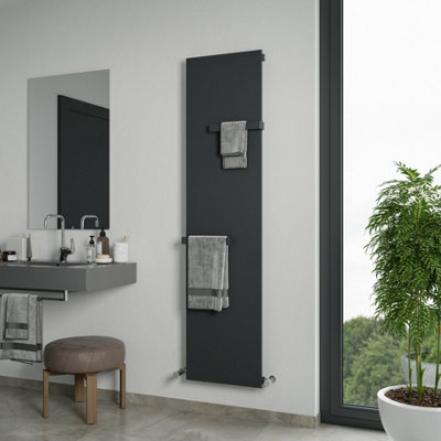 Agadon Falcon Designer Flat Panel Radiator With Towel Rails - 1820 x 452 mm - Textured Anthracite - 1771 BTU - 5 Year Guarantee