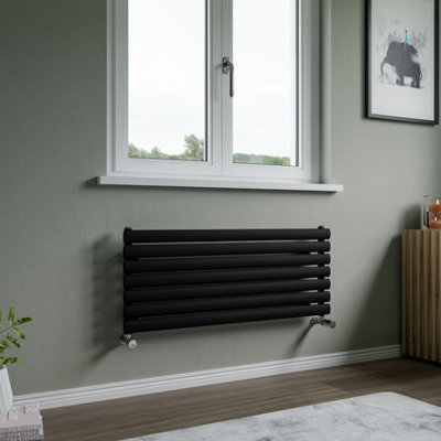 Agadon Neo Horizontal Designer Radiator 410 x 1000 mm Textured Black - 1543 BTU - 10 Years Guarantee