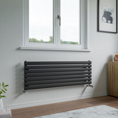 Agadon Neo Horizontal Designer Radiator 410 x 1200 mm Textured Anthracite - 1846 BTU - 10 Years Guarantee