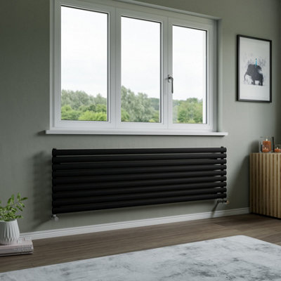 Agadon Neo Horizontal Designer Radiator 526 x 1800 mm Textured Black - 3515 BTU - 10 Years Guarantee