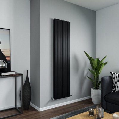 Agadon Panio Duplex Designer Panel Radiator 1800 x 445 mm Textured Black - 4024 BTU - 10 Year Guarantee