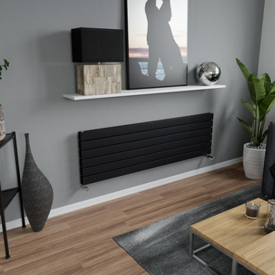 Agadon Panio Duplex Horizontal Designer Panel Radiator 445 x 1500 mm Textured Black - 3901 BTU - 10 Year Guarantee