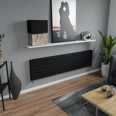 Agadon Panio Duplex Horizontal Designer Panel Radiator 445 x 1800 mm Textured Black - 4679 BTU - 10 Year Guarantee