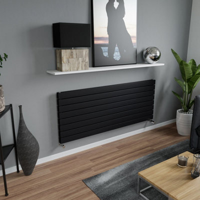 Agadon Panio Duplex Horizontal Designer Panel Radiator 595 x 1500 mm Textured Black - 4935 BTU - 10 Year Guarantee