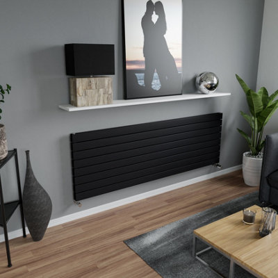 Agadon Panio Duplex Horizontal Designer Panel Radiator 595 x 1800 mm Textured Black - 5922 BTU - 10 Year Guarantee