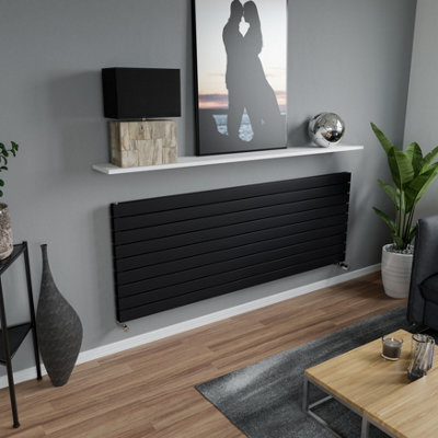 Agadon Panio Duplex Horizontal Designer Panel Radiator 670 x 1800 mm Textured Black - 6502 BTU - 10 Year Guarantee