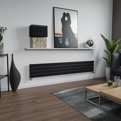 Agadon Panio Horizontal Designer Panel Radiator 295 x 1800 mm Textured Black - 2075 BTU - 10 Year Guarantee