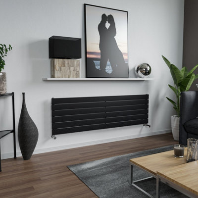 Agadon Panio Horizontal Designer Panel Radiator 445 x 1500 mm Textured Black - 2515 BTU - 10 Year Guarantee