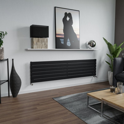 Agadon Panio Horizontal Designer Panel Radiator 445 x 1800 mm Textured Black - 3017 BTU - 10 Year Guarantee