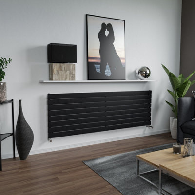 Agadon Panio Horizontal Designer Panel Radiator 595 x 1800 mm Textured Black - 3894 BTU - 10 Year Guarantee