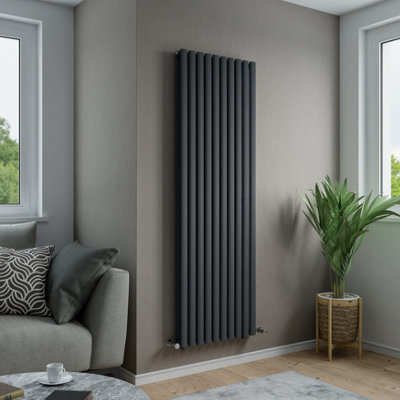 Agadon Solo Duplex Designer Oval Tube Radiator 1800 x 600 mm Textured Anthracite - 7424 BTU