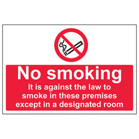 Against Law To Smoke Designated Room - Adhesive Vinyl - 300x200mm (x3)