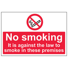 Against Law To Smoke Premises Sign - Adhesive Vinyl - 300x200mm (x3)