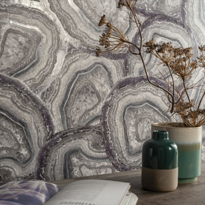 Agate Wallpaper In Amethist And Grey