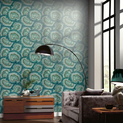 Agate Wallpaper In Jade and Blue